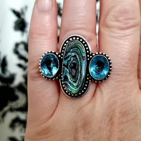 New Abalone Shell and Blue Topaz 925 Silver Ring. - Picture 6 of 8